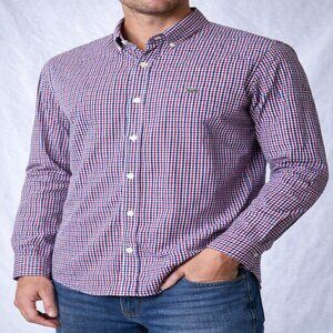 Men's Lacoste Classic Plaid Button-Down‎ Shirt Blue Red White Size 38